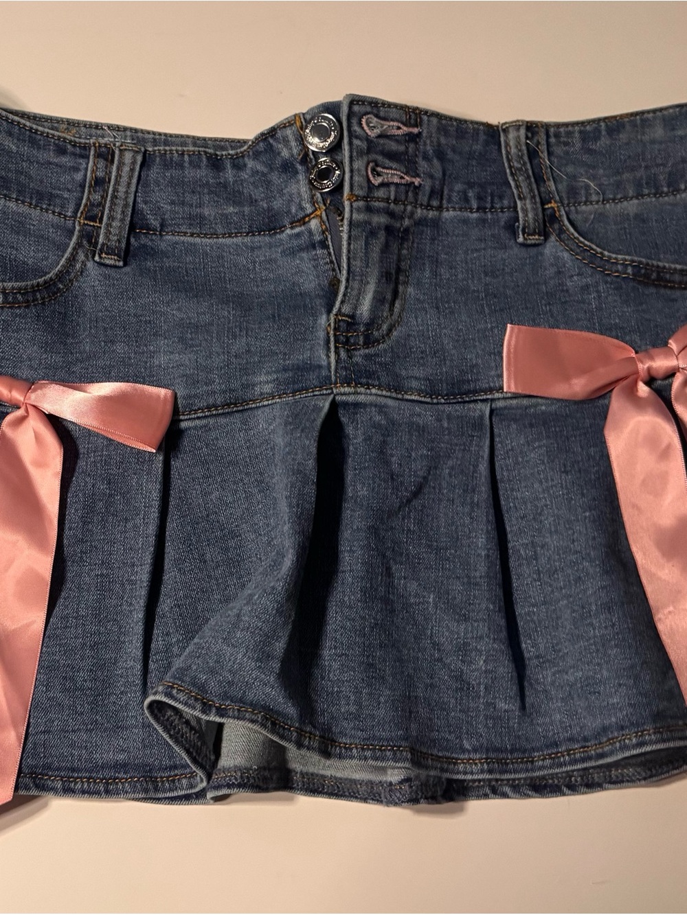 Juicy Couture Blue Denim Mini Shorts with Pink Ribbon Bows
